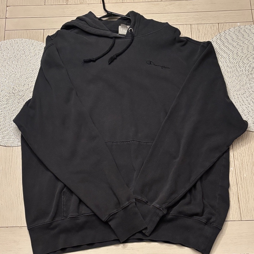 Champion Black Pullover Hoodie with Embroidered Logo